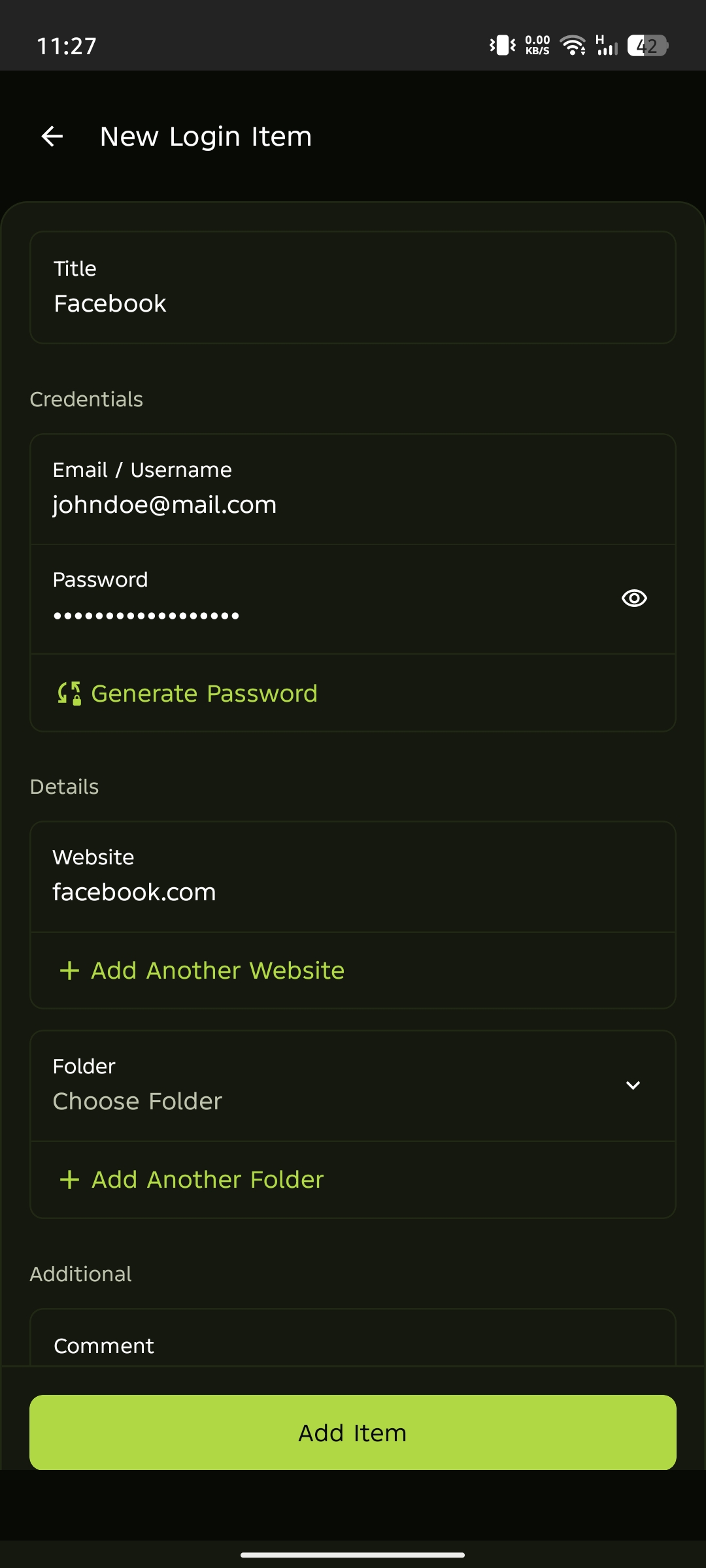 Mobile enter details and add item