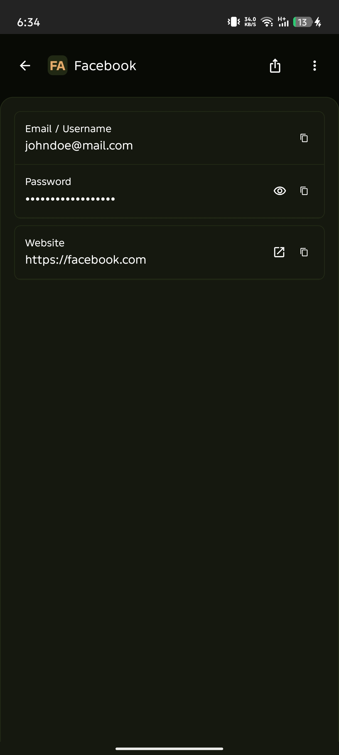 Mobile options menu